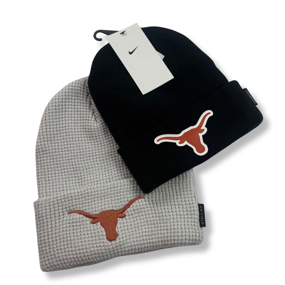 NEW Nike Texas Longhorns Beanie Set Peak Terra Waffle Knit Grey Black OSFM Hat